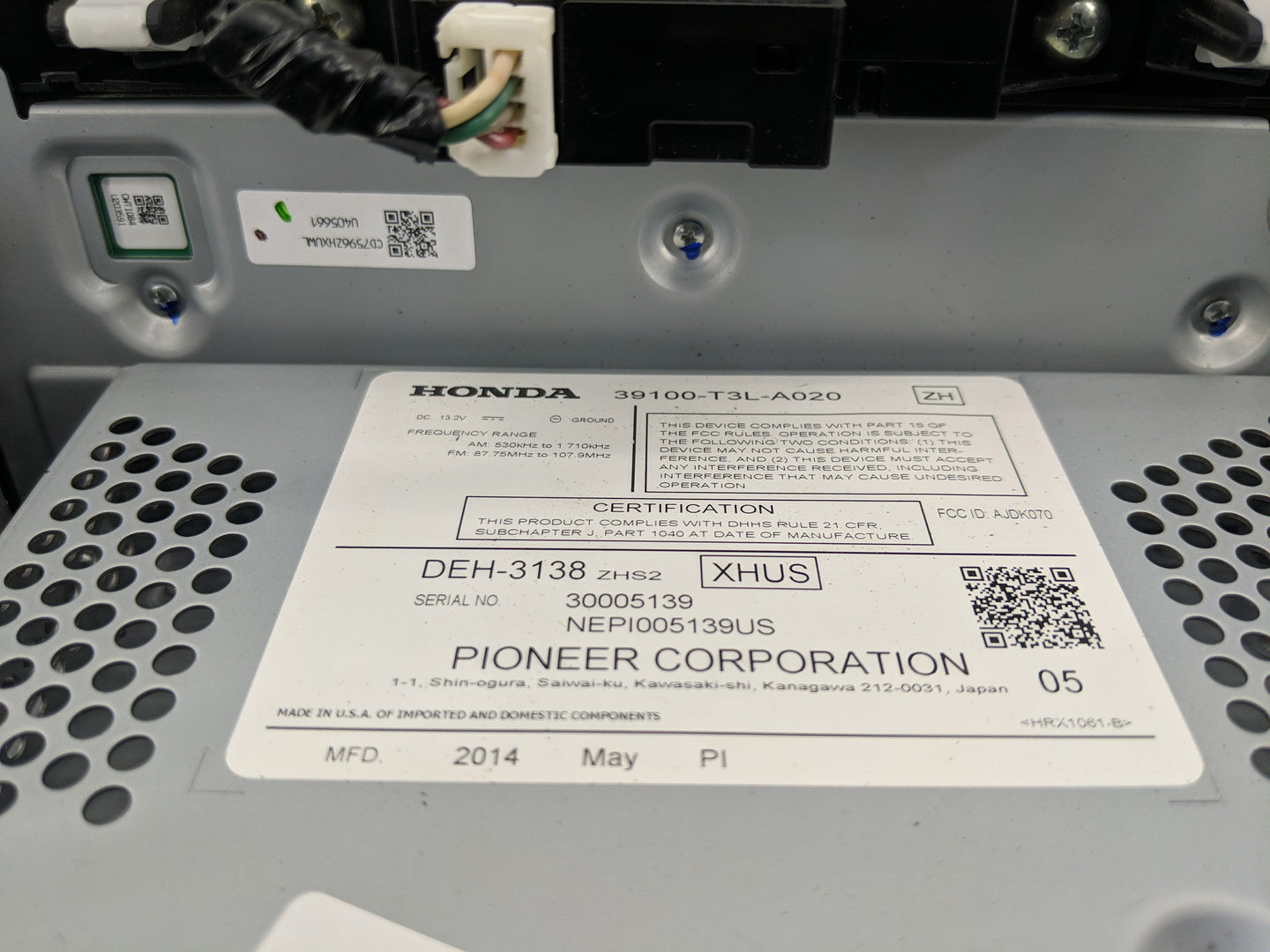 2013 Honda Accord Radio AM FM Cd Player Receiver Replacement P/N:39100-T3L-A020 Fits OEM Used Auto Parts - Oemusedautoparts1