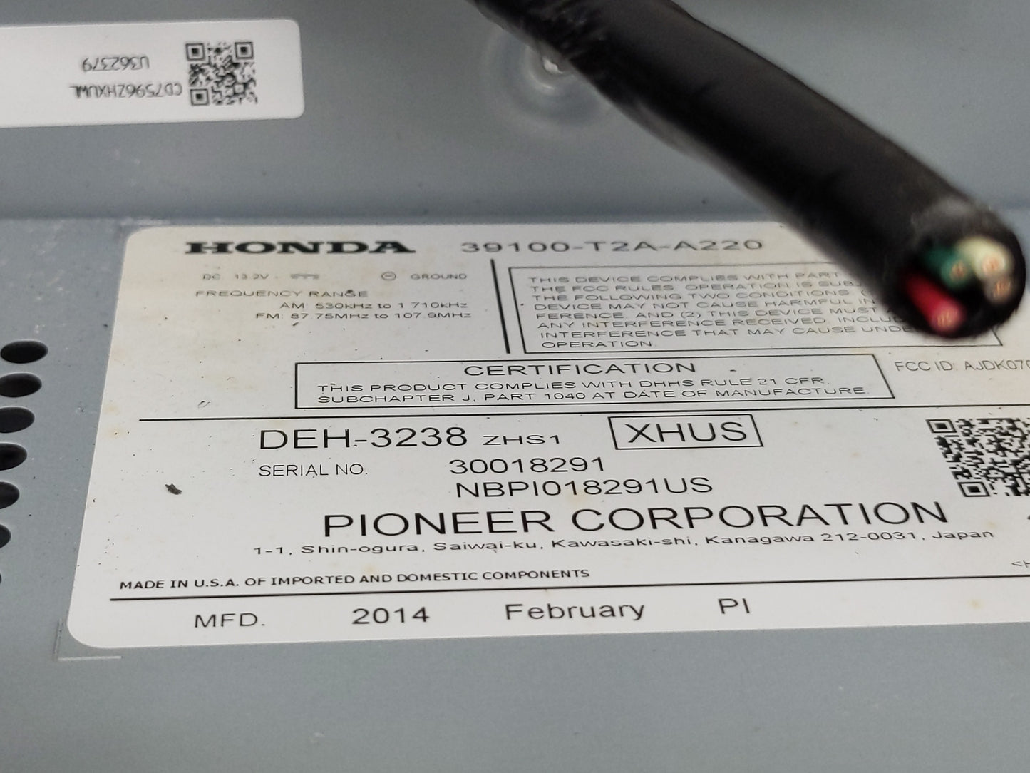 2013-2015 Honda Accord Radio AM FM Cd Player Receiver Replacement P/N:39100-T2A-A220 Fits Fits 2013 2014 2015 OEM Used Auto 