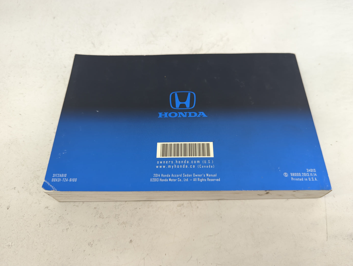 2014 Honda Accord Owners Manual Book Guide P/N:31T2A610 00X31-T2A-6100 OEM Used Auto Parts - Oemusedautoparts1.com