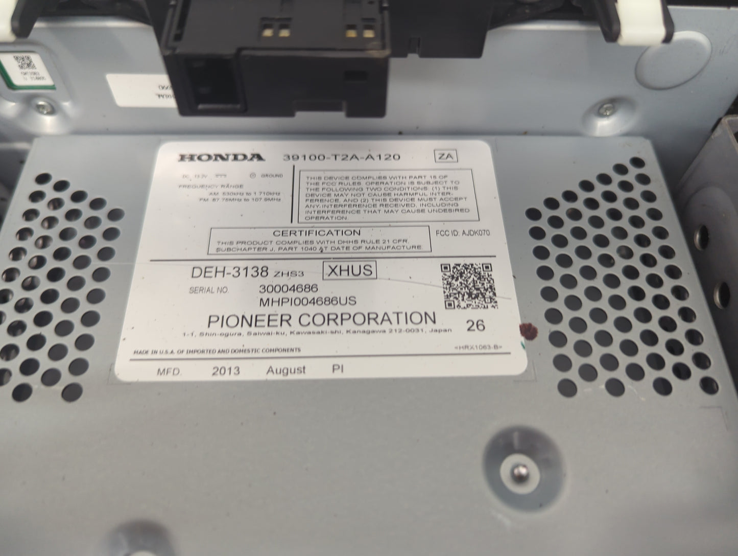 2013-2015 Honda Accord Radio AM FM Cd Player Receiver Replacement P/N:39100-T2A-A120 AJDK070, DEH-3138 Fits Fits 2013 2014 2
