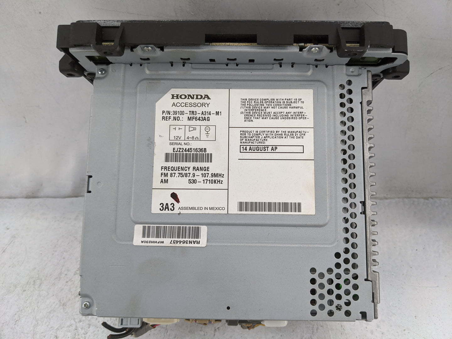 2013-2015 Honda Civic Radio AM FM Cd Player Receiver Replacement P/N:39100-TR3-A314-M1 MF643AG Fits Fits 2013 2014 2015 OEM 