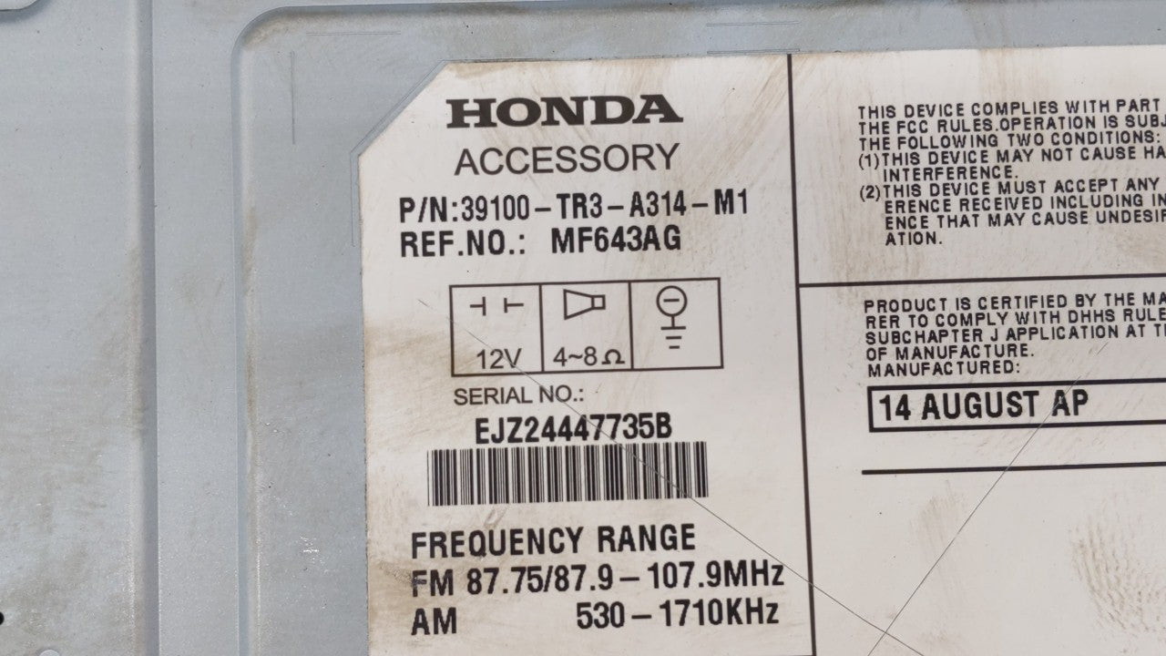 2013-2015 Honda Civic Am Fm Cd Player Radio Receiver - Oemusedautoparts1.com