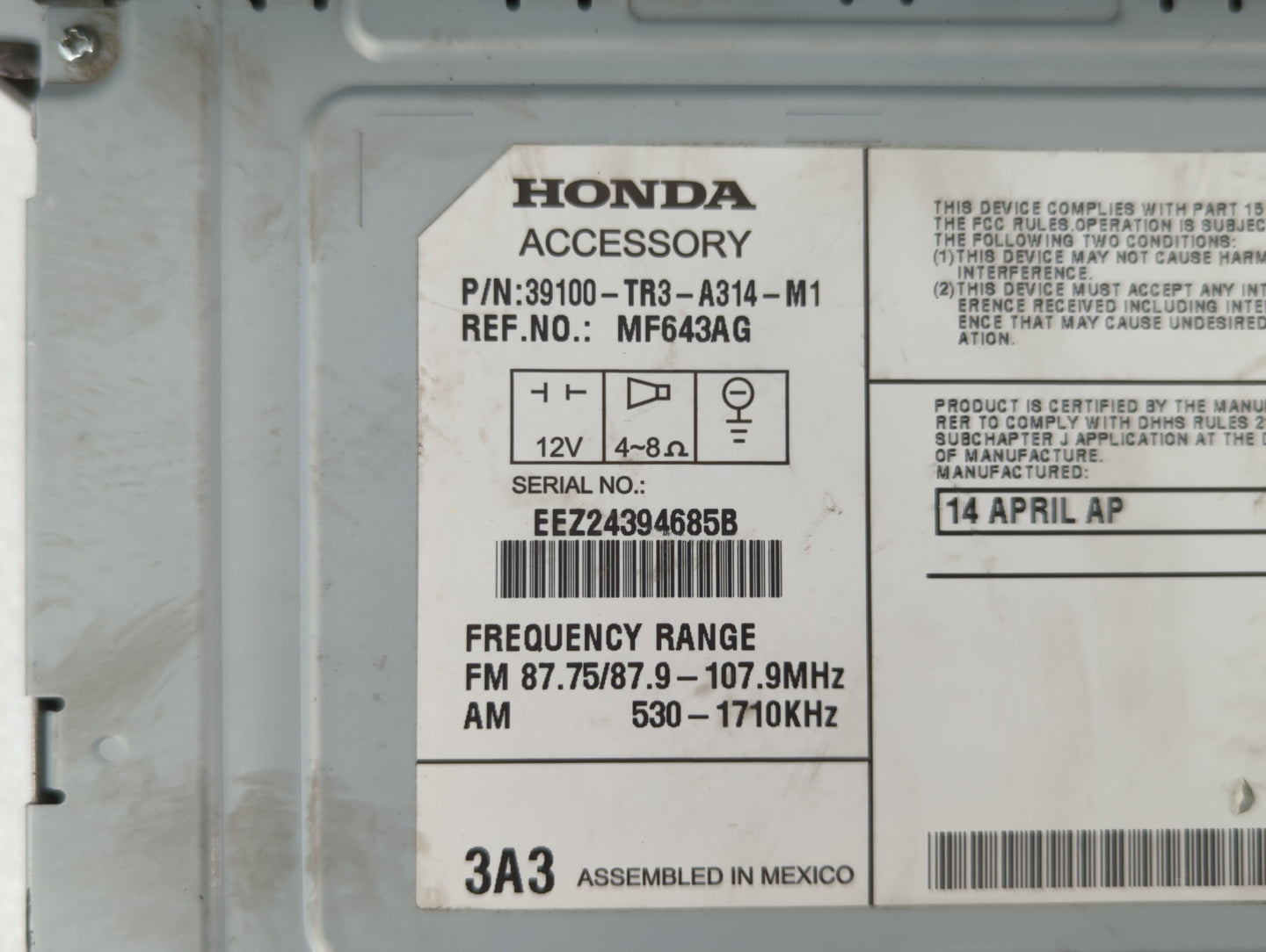 2013-2015 Honda Civic Am Fm Cd Player Radio Receiver - Oemusedautoparts1.com