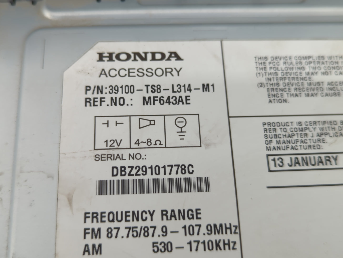 2013-2015 Honda Civic Am Fm Cd Player Radio Receiver - Oemusedautoparts1.com