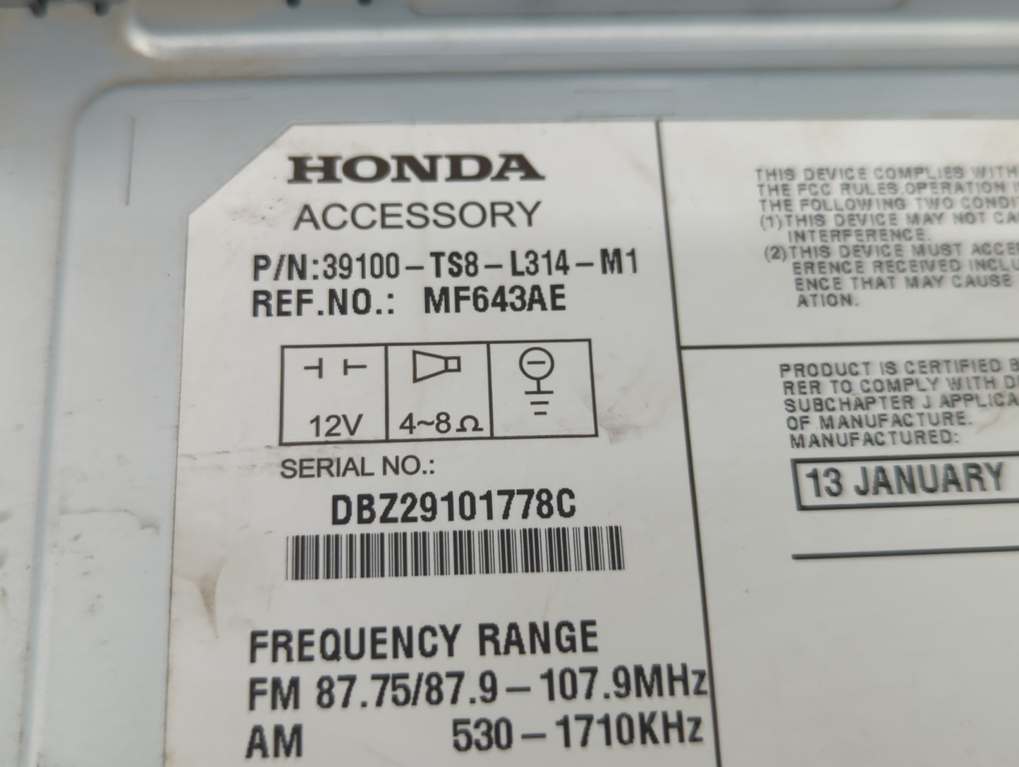 2013-2015 Honda Civic Am Fm Cd Player Radio Receiver - Oemusedautoparts1.com