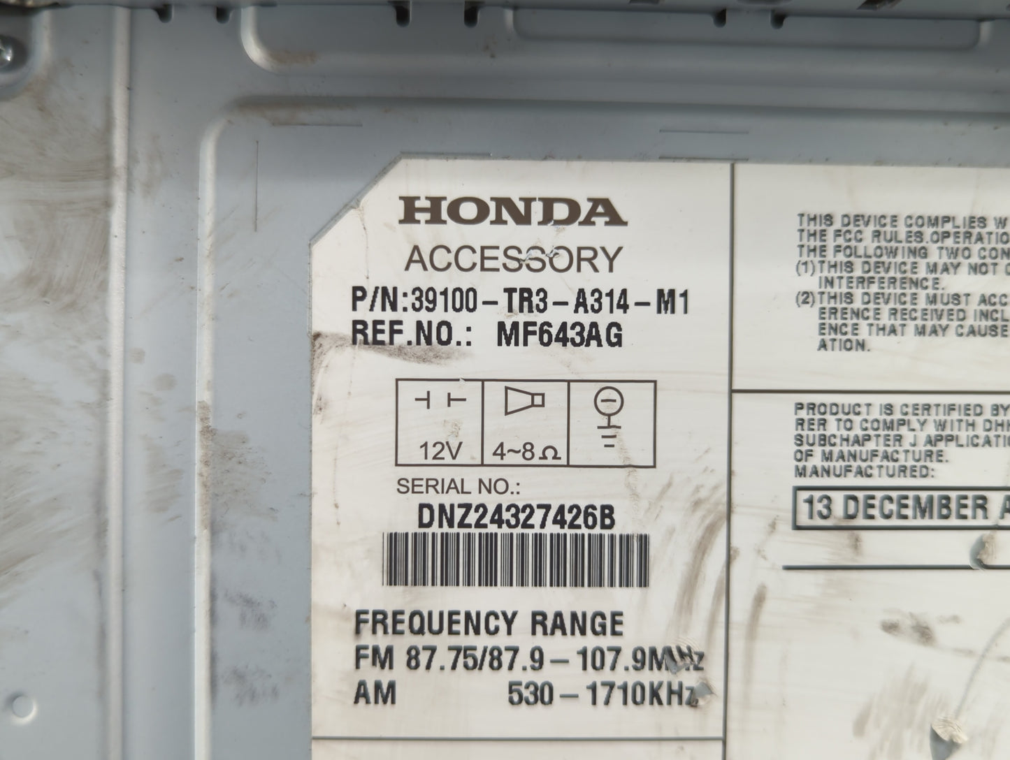 2014-2015 Honda Civic Am Fm Cd Player Radio Receiver - Oemusedautoparts1.com