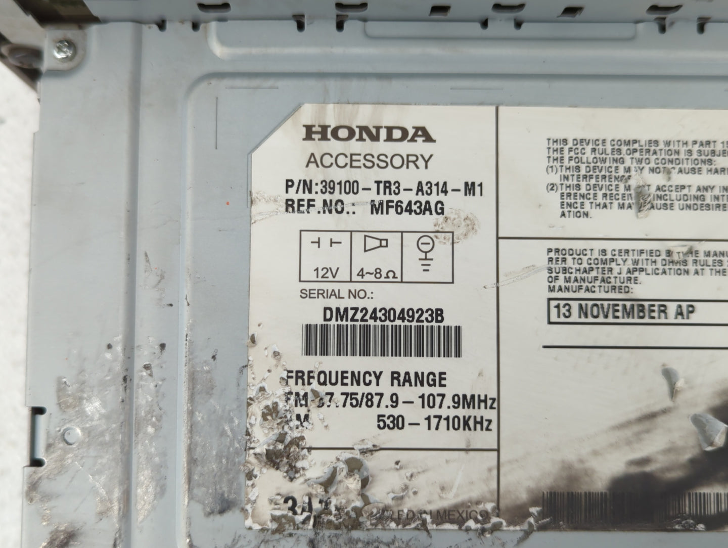 2013-2015 Honda Civic Radio AM FM Cd Player Receiver Replacement P/N:39100-TR3-A314-M1 39100-TS8-L314-M1 Fits Fits 2013 2014