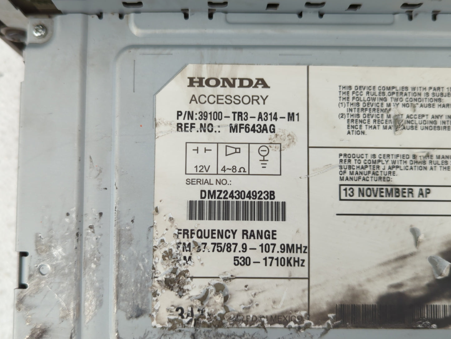 2013-2015 Honda Civic Radio AM FM Cd Player Receiver Replacement P/N:39100-TR3-A314-M1 39100-TS8-L314-M1 Fits Fits 2013 2014