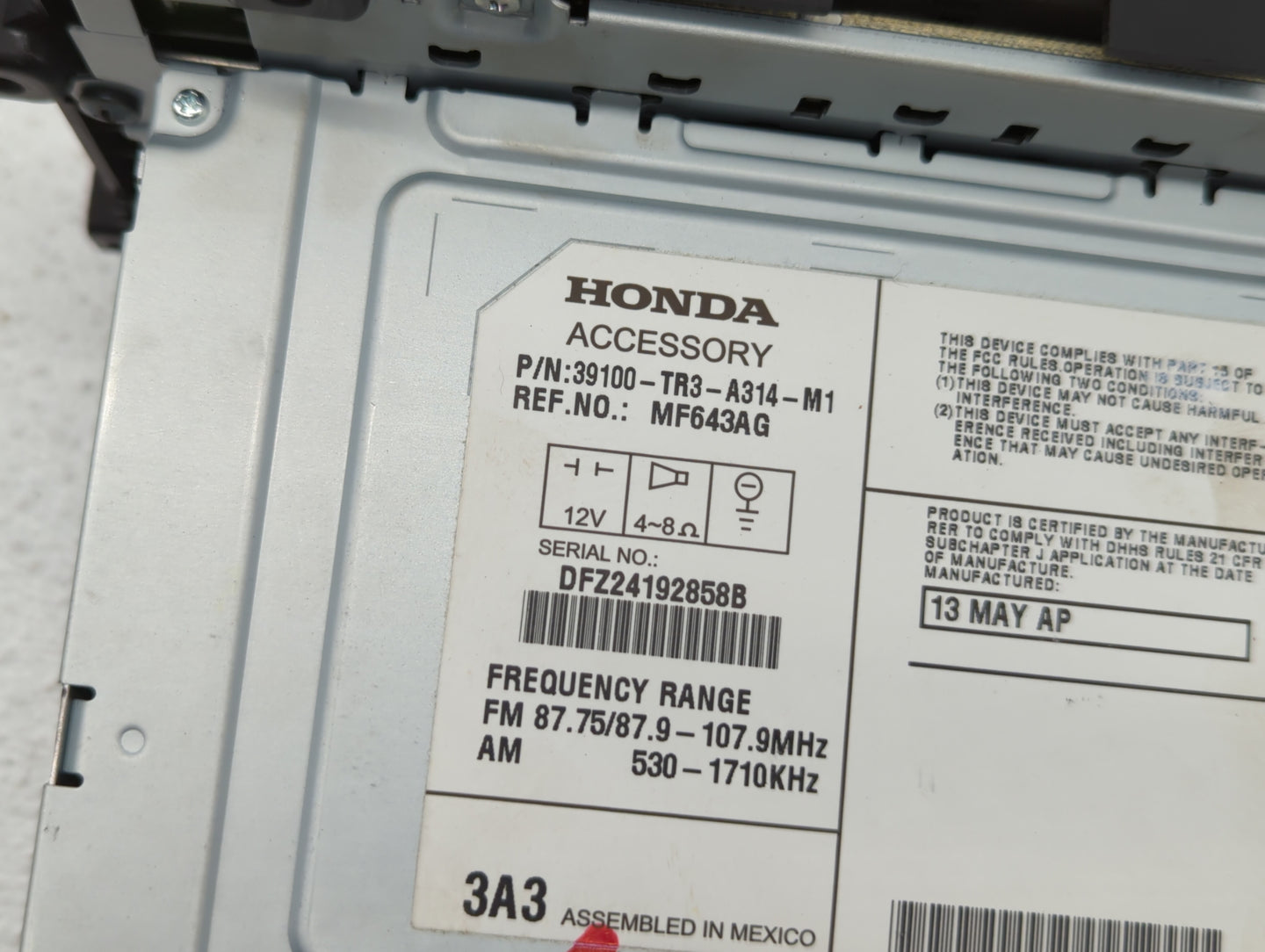 2013-2015 Honda Civic Radio AM FM Cd Player Receiver Replacement P/N:39100-TR3-A314-M1 39100-TS8-L314-M1 Fits Fits 2013 2014