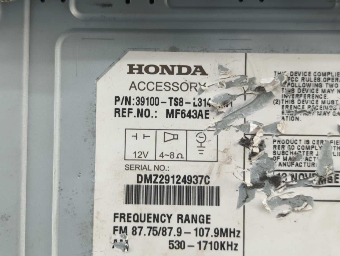 2013-2015 Honda Civic Am Fm Cd Player Radio Receiver - Oemusedautoparts1.com