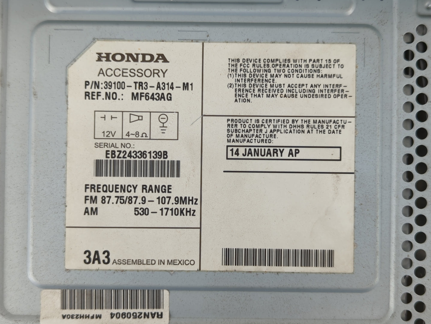 2013-2015 Honda Civic Am Fm Cd Player Radio Receiver - Oemusedautoparts1.com