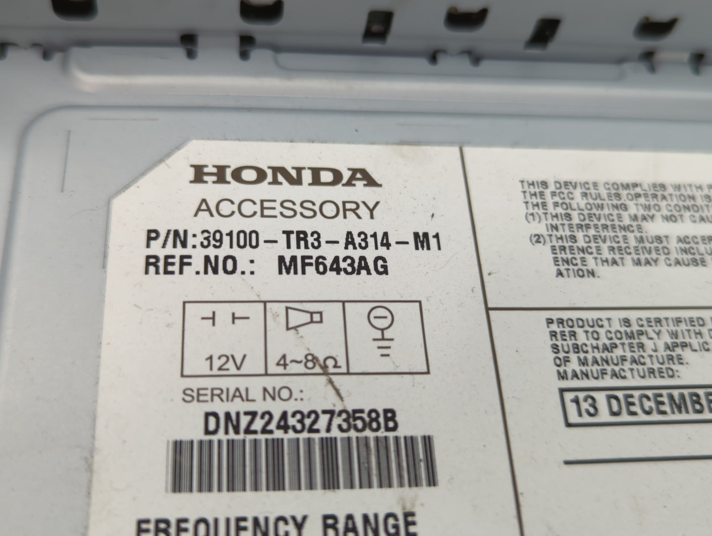 2013-2015 Honda Civic Radio AM FM Cd Player Receiver Replacement P/N:39100-TR3-A314-M1 Fits Fits 2013 2014 2015 OEM Used Aut