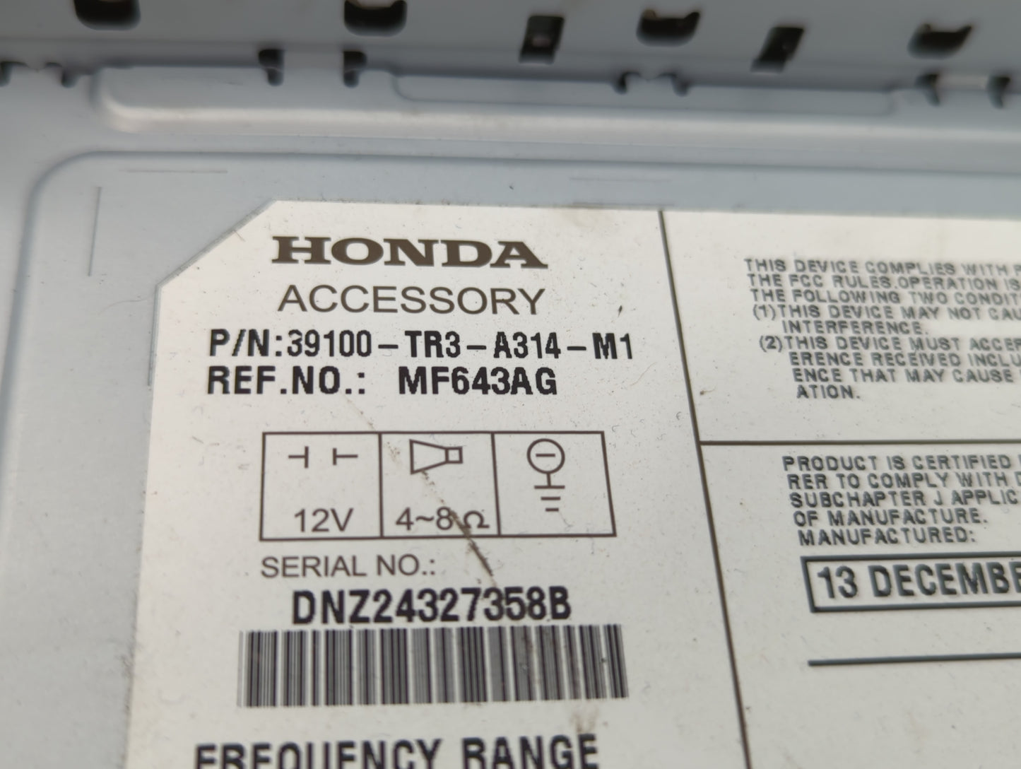 2013-2015 Honda Civic Radio AM FM Cd Player Receiver Replacement P/N:39100-TR3-A314-M1 Fits Fits 2013 2014 2015 OEM Used Aut