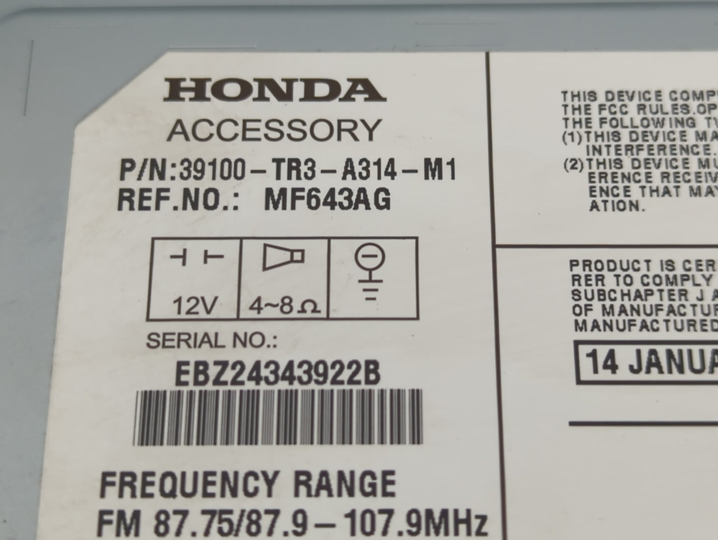 2013-2015 Honda Civic Am Fm Cd Player Radio Receiver - Oemusedautoparts1.com