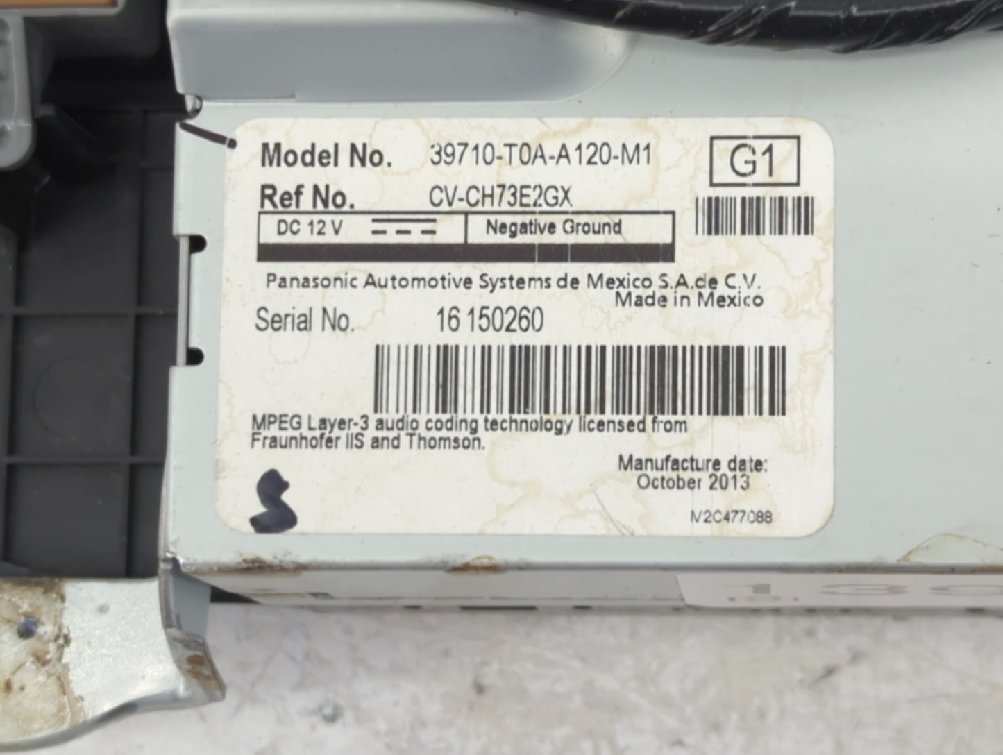 2012-2014 Honda Cr-V Radio AM FM Cd Player Receiver Replacement P/N:39710-T0A-A120-M1 Fits Fits 2012 2013 2014 OEM Used Auto