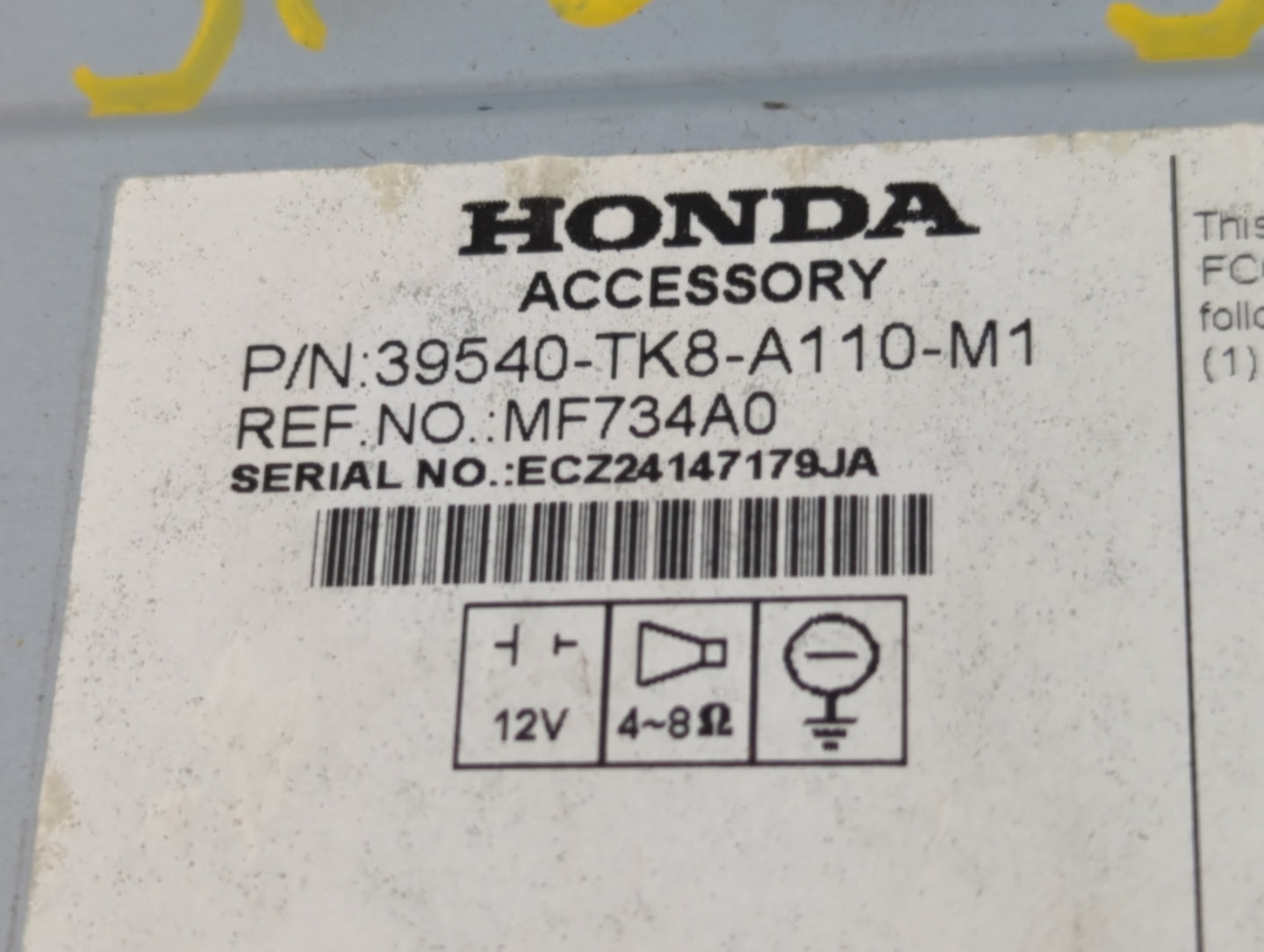 2014-2017 Honda Odyssey Radio AM FM Cd Player Receiver Replacement P/N:39540-TK8-A110-M1 Fits Fits 2014 2015 2016 2017 OEM U