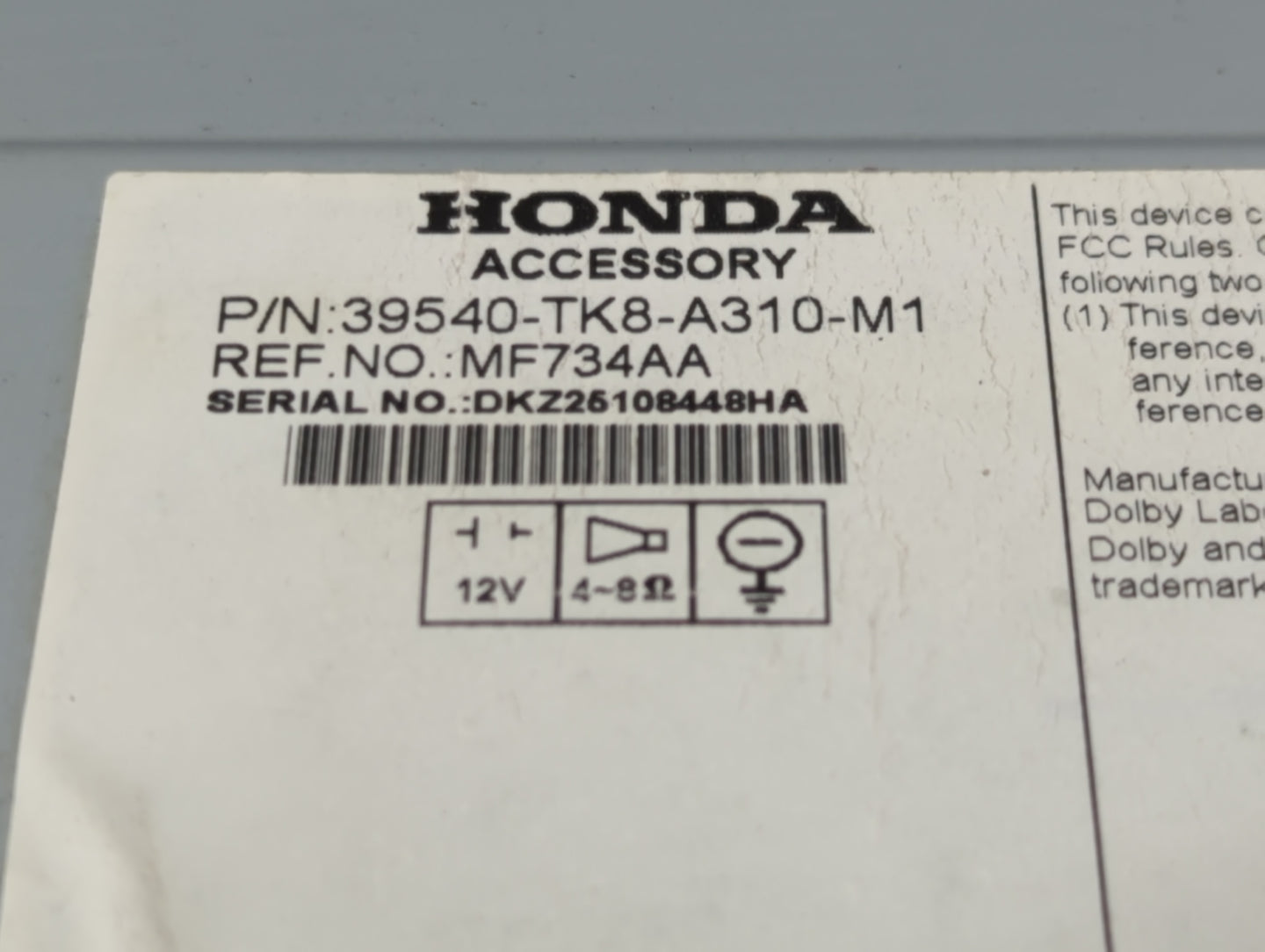 2014-2017 Honda Odyssey Radio AM FM Cd Player Receiver Replacement P/N:39540-TK8-A310-M1 Fits Fits 2014 2015 2016 2017 OEM U