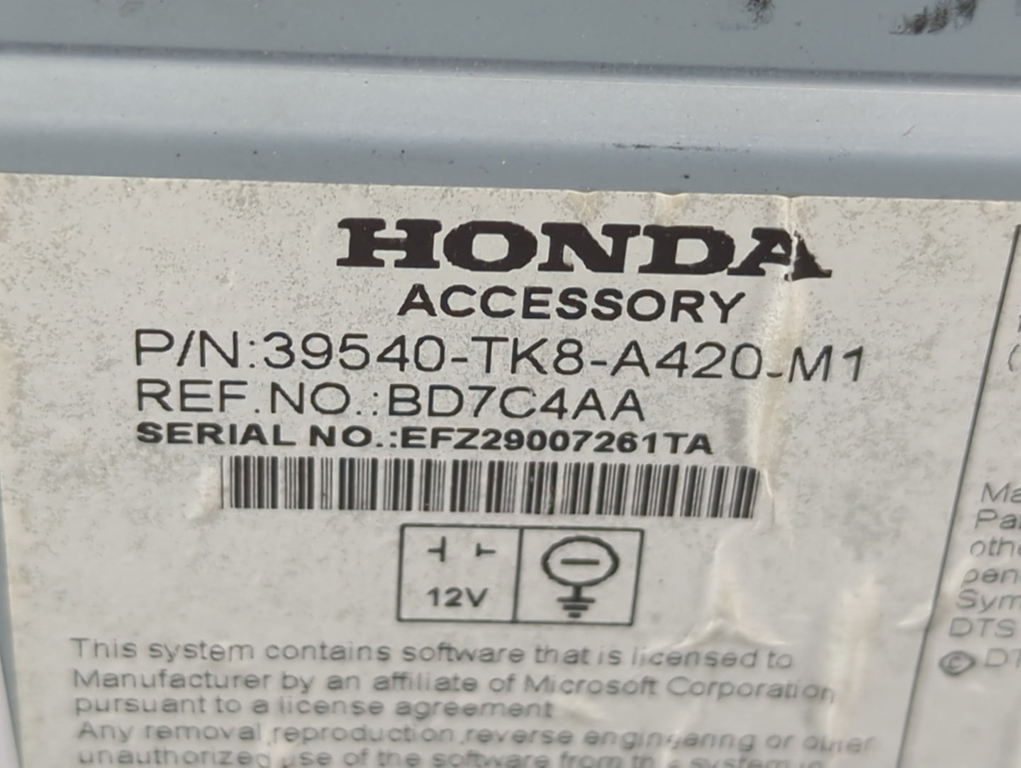 2014-2017 Honda Odyssey Radio AM FM Cd Player Receiver Replacement P/N:39540-TK8-A420-M1 Fits Fits 2014 2015 2016 2017 OEM U