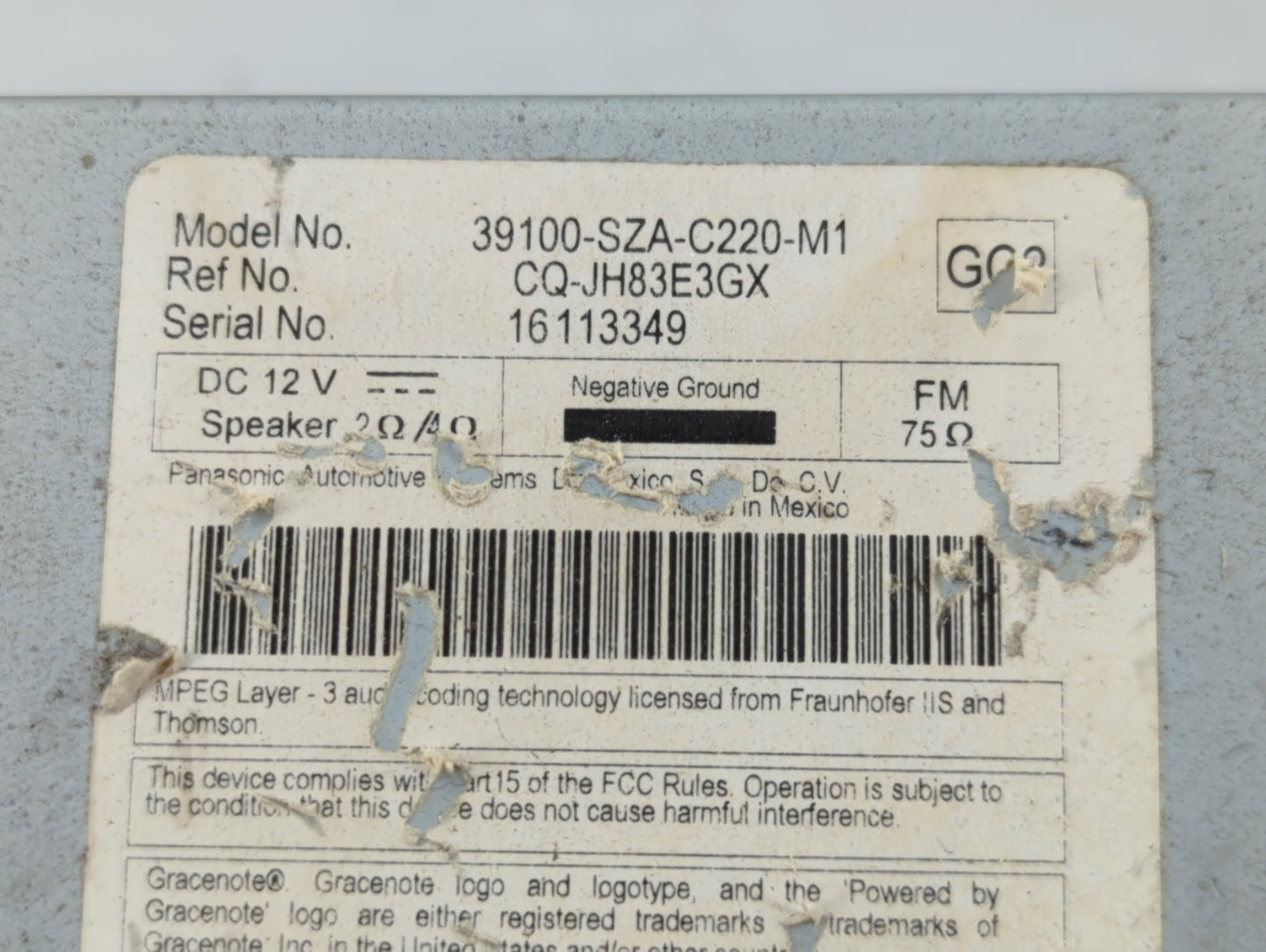 2012-2015 Honda Pilot Radio AM FM Cd Player Receiver Replacement P/N:39100-SZA-C220-M1 39100-SZA-A311-M1 Fits OEM Used Auto 