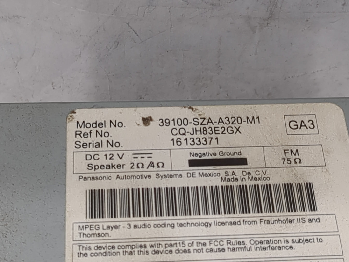 2014 Honda Pilot Radio AM FM Cd Player Receiver Replacement P/N:39100-SZA-A320-M1 CQ-JH83E2GX Fits OEM Used Auto Parts - Oem