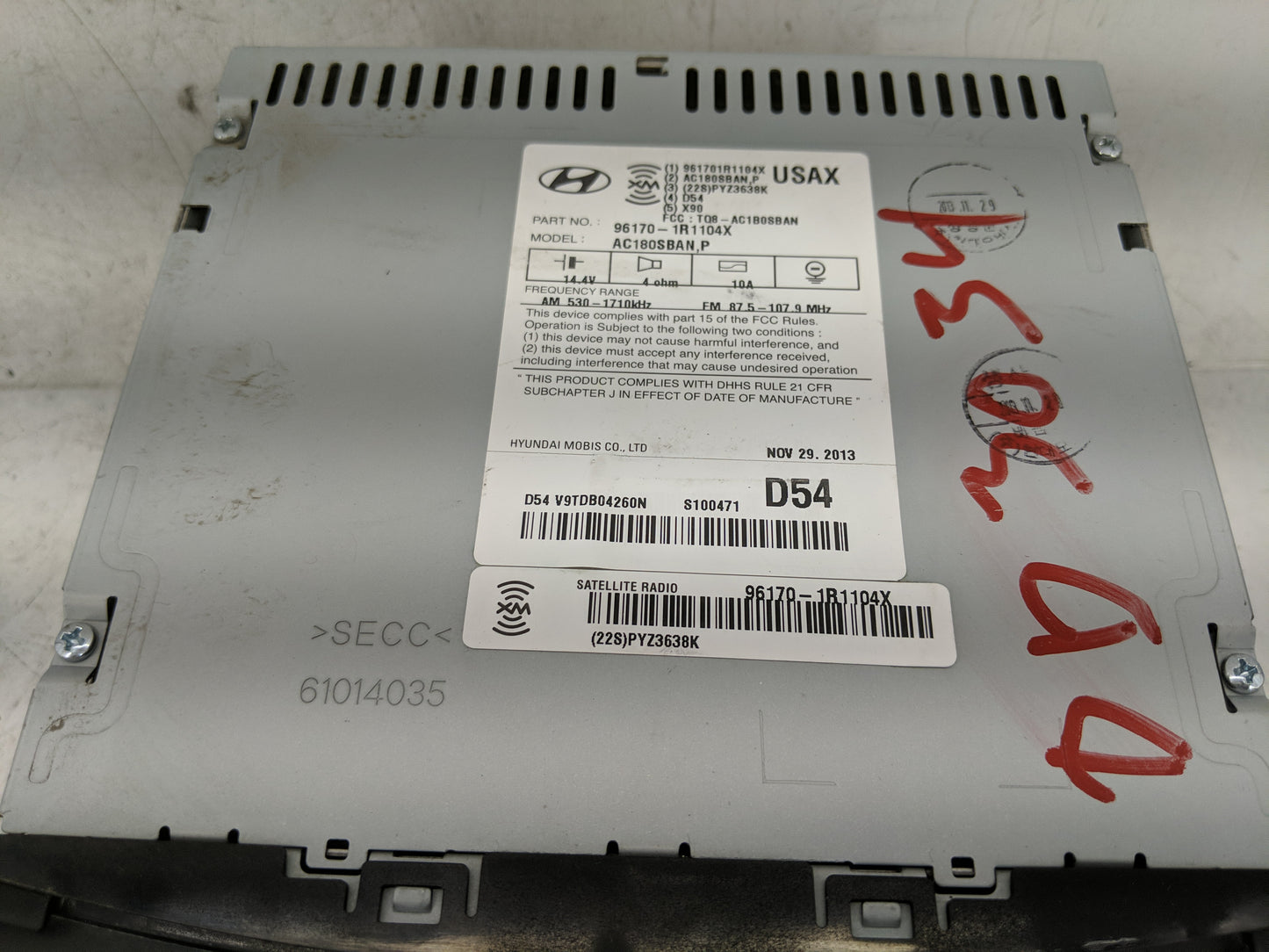 2014 Hyundai Accent Radio AM FM Cd Player Receiver Replacement P/N:96170-1R1104X Fits OEM Used Auto Parts - Oemusedautoparts