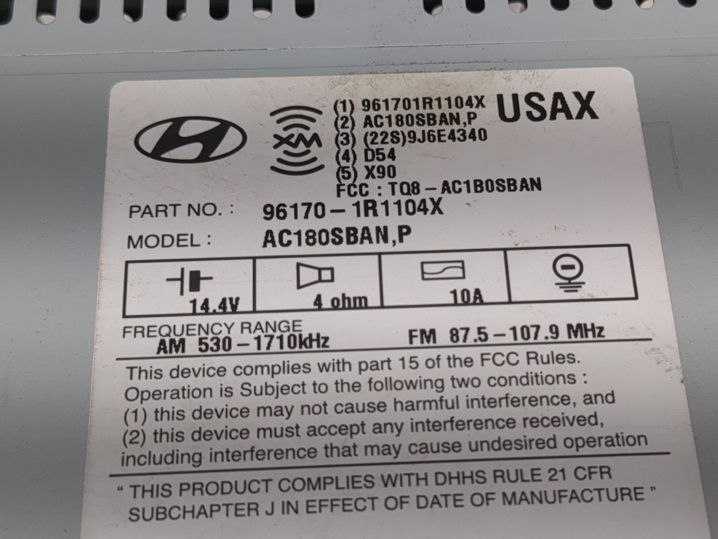 2014 Hyundai Accent Radio AM FM Cd Player Receiver Replacement P/N:96170-1R1104X Fits OEM Used Auto Parts - Oemusedautoparts