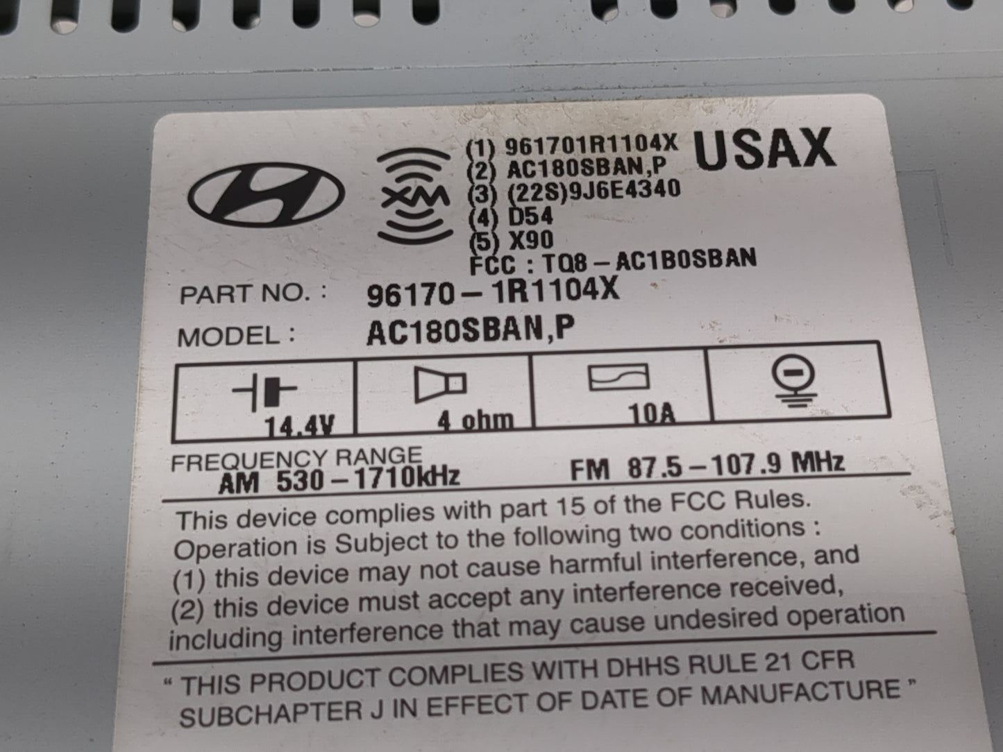 2014 Hyundai Accent Radio AM FM Cd Player Receiver Replacement P/N:96170-1R1104X Fits OEM Used Auto Parts - Oemusedautoparts