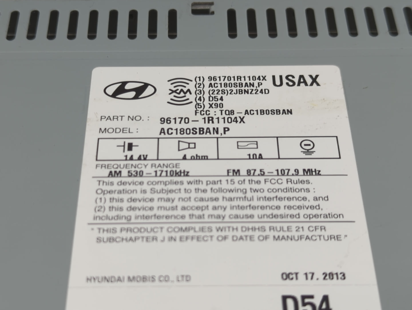 2014 Hyundai Accent Radio AM FM Cd Player Receiver Replacement P/N:961701R1104X AC180SBAN,P, TQ8-AC1B0SBAN Fits OEM Used Aut