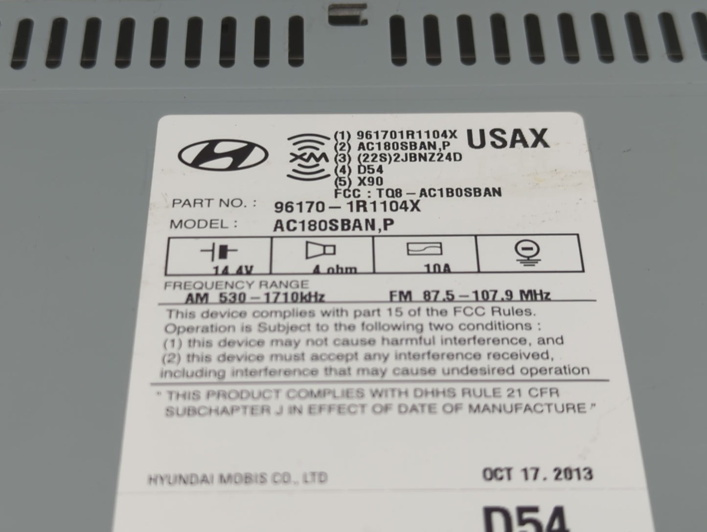 2014 Hyundai Accent Radio AM FM Cd Player Receiver Replacement P/N:961701R1104X AC180SBAN,P, TQ8-AC1B0SBAN Fits OEM Used Aut