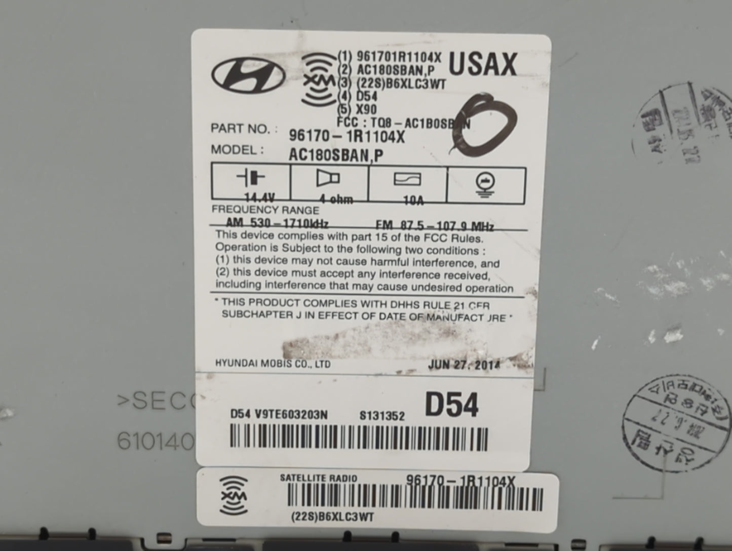 2014-2014 Hyundai Accent Am Fm Cd Player Radio Receiver - Oemusedautoparts1.com