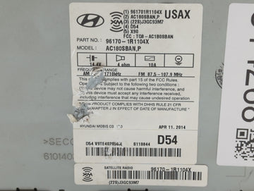 2014 Hyundai Accent Radio AM FM Cd Player Receiver Replacement P/N:96170-1R1104X 96170-1R1104 Fits OEM Used Auto Parts - Oem