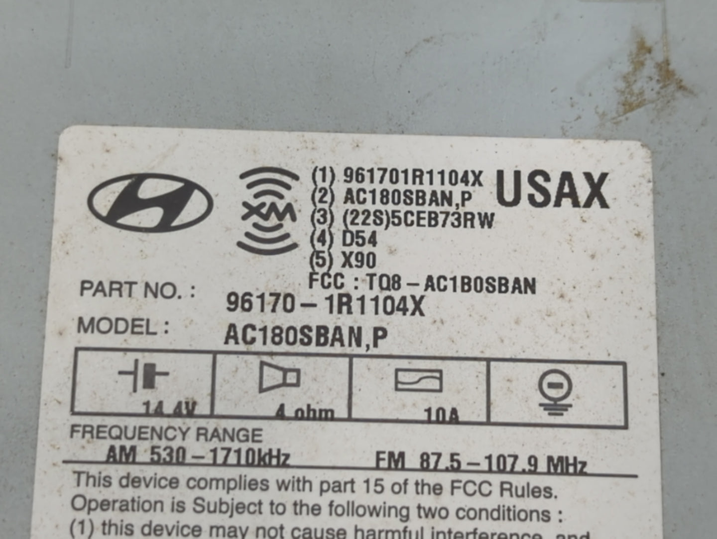 2014 Hyundai Accent Radio AM FM Cd Player Receiver Replacement P/N:96170-1R1104X Fits OEM Used Auto Parts - Oemusedautoparts