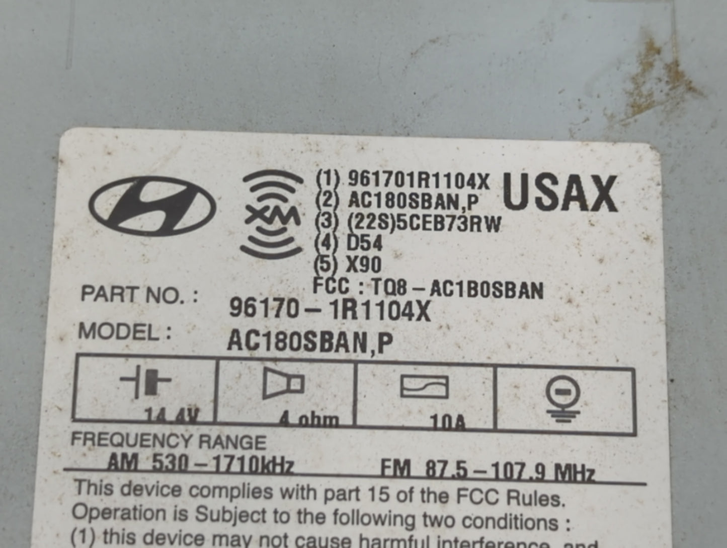 2014 Hyundai Accent Radio AM FM Cd Player Receiver Replacement P/N:96170-1R1104X Fits OEM Used Auto Parts - Oemusedautoparts