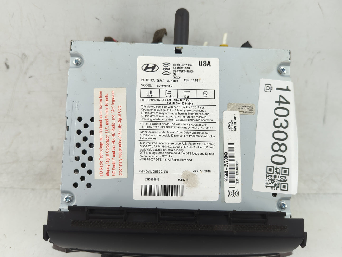 2012-2014 Hyundai Azera Radio AM FM Cd Player Receiver Replacement P/N:96560-3V7004X Fits Fits 2012 2013 2014 OEM Used Auto 