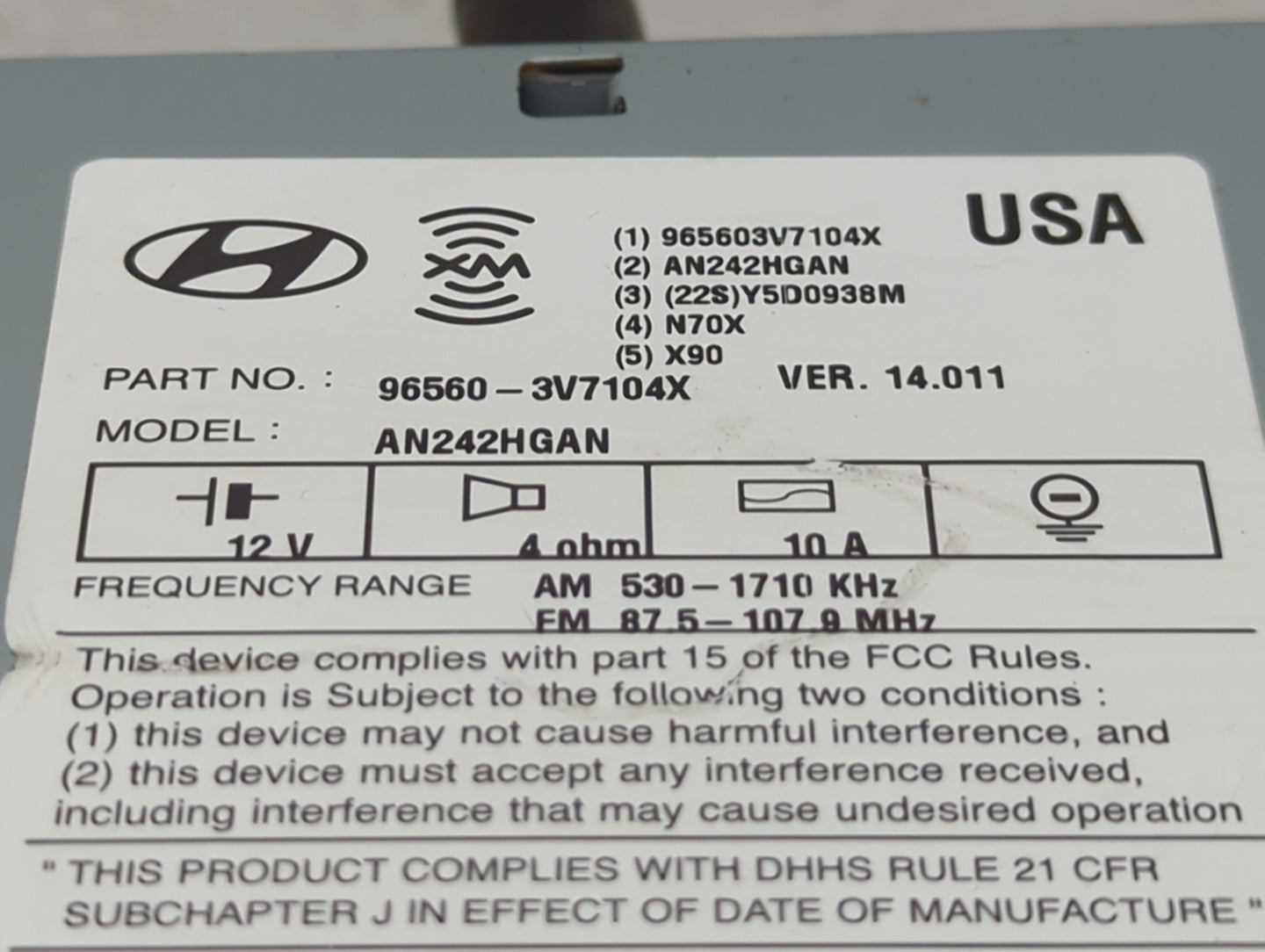 2014 Hyundai Azera Radio AM FM Cd Player Receiver Replacement P/N:96560-3V7104X Fits OEM Used Auto Parts - Oemusedautoparts1