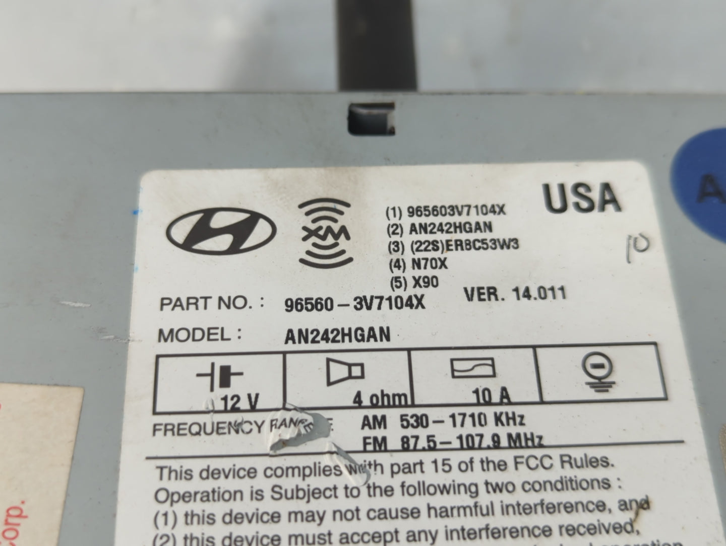 2012-2014 Hyundai Azera Radio AM FM Cd Player Receiver Replacement P/N:96560-3V7104X Fits Fits 2012 2013 2014 OEM Used Auto 
