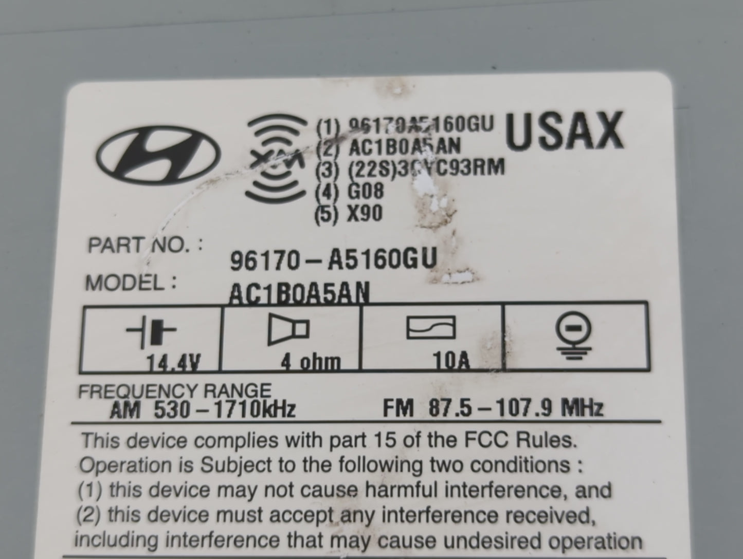 2013-2015 Hyundai Elantra Radio AM FM Cd Player Receiver Replacement P/N:96170-A5160GU Fits Fits 2013 2014 2015 OEM Used Aut