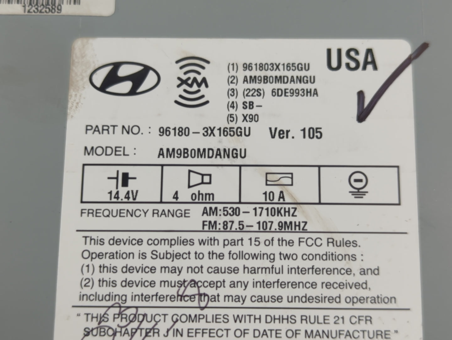 2014-2016 Hyundai Elantra Radio AM FM Cd Player Receiver Replacement P/N:96180-3X165GU Fits Fits 2014 2015 2016 OEM Used Aut