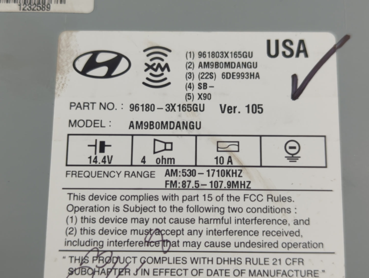 2014-2016 Hyundai Elantra Radio AM FM Cd Player Receiver Replacement P/N:96180-3X165GU Fits Fits 2014 2015 2016 OEM Used Aut