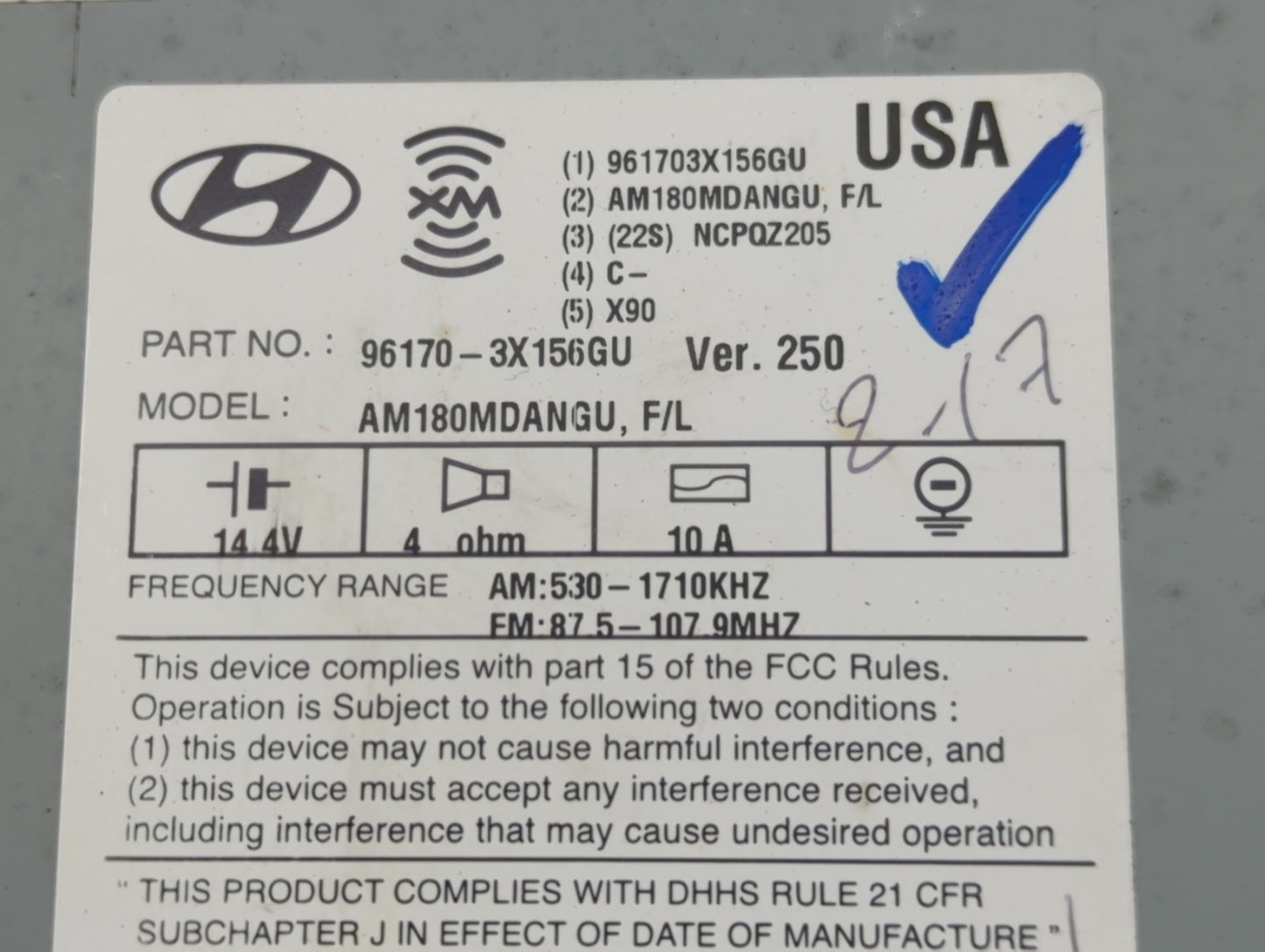 2014-2016 Hyundai Elantra Radio AM FM Cd Player Receiver Replacement P/N:96170-3X156GU Fits Fits 2014 2015 2016 OEM Used Aut