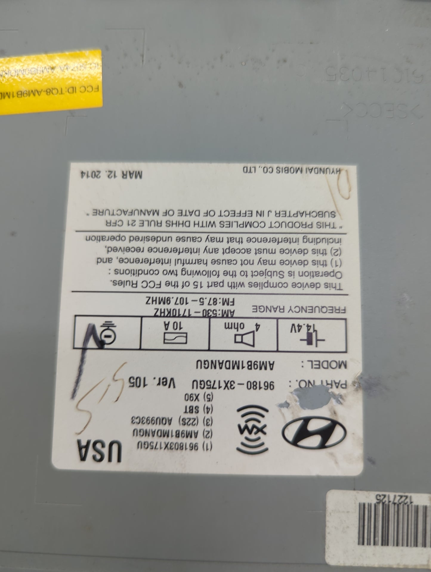 2014-2016 Hyundai Elantra Radio AM FM Cd Player Receiver Replacement P/N:96180-3X175GU AM98 1MDANGU Fits Fits 2014 2015 2016