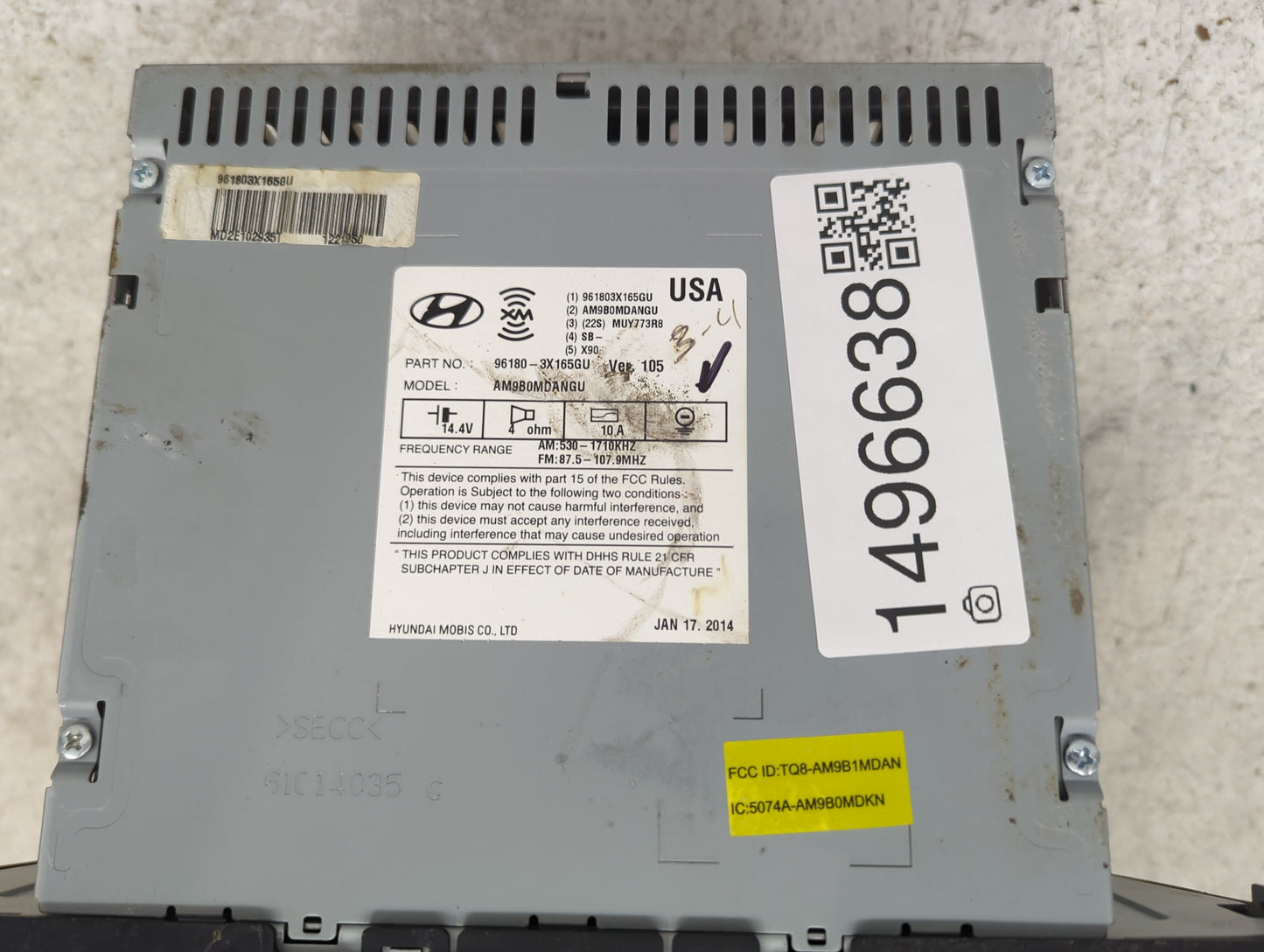 2014-2016 Hyundai Elantra Radio AM FM Cd Player Receiver Replacement P/N:96180-3X165GU AM980MDANGU Fits Fits 2014 2015 2016 