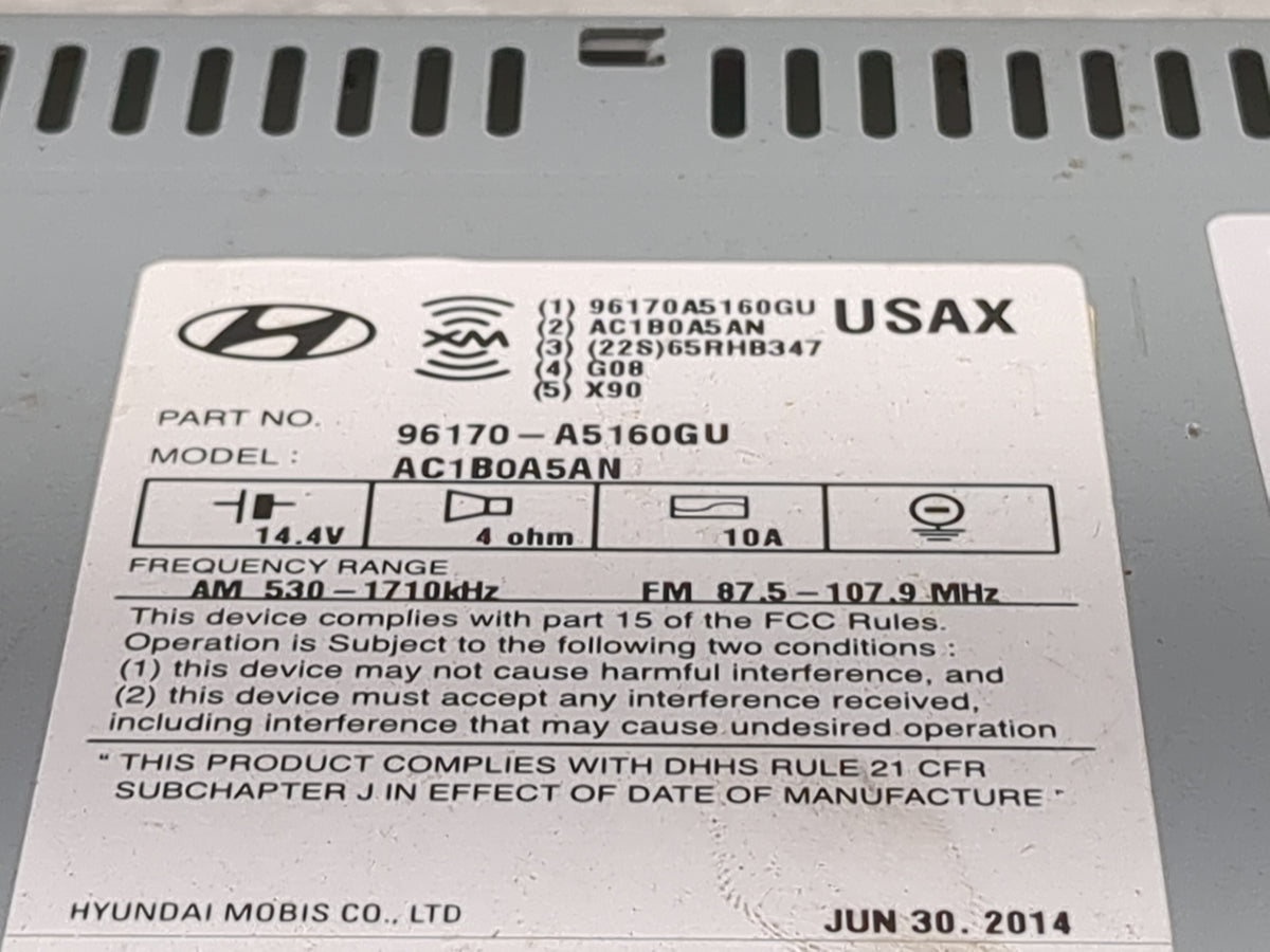 2014-2015 Hyundai Elantra Radio AM FM Cd Player Receiver Replacement P/N:96170A5160GU AC1B0A5AN Fits Fits 2014 2015 OEM Used