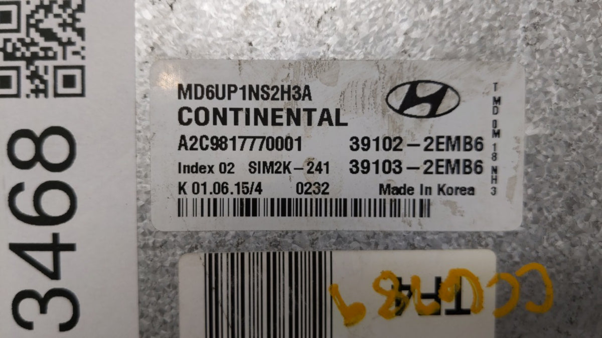 2014-2016 Hyundai Elantra PCM Engine Control Computer ECU ECM PCU OEM P/N:39102-2EMB6 39103-2EMB6, 39102-2EMB4 Fits 2014 201