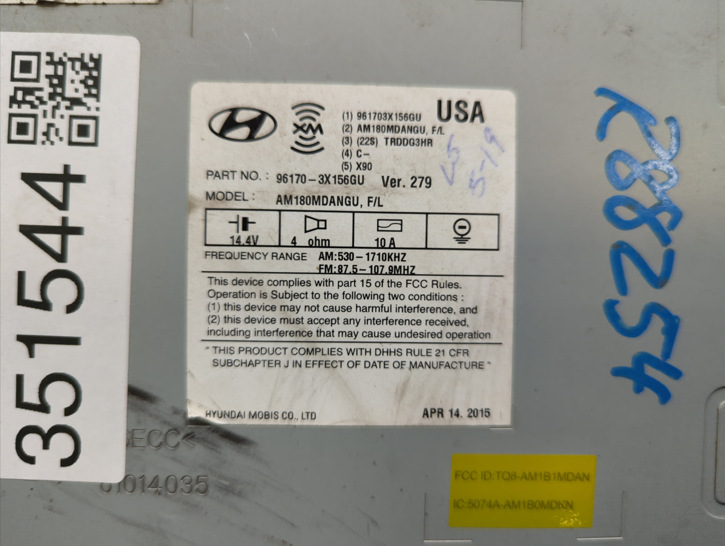 2014-2016 Hyundai Elantra Radio AM FM Cd Player Receiver Replacement P/N:96170-3X156GU Fits Fits 2014 2015 2016 OEM Used Aut