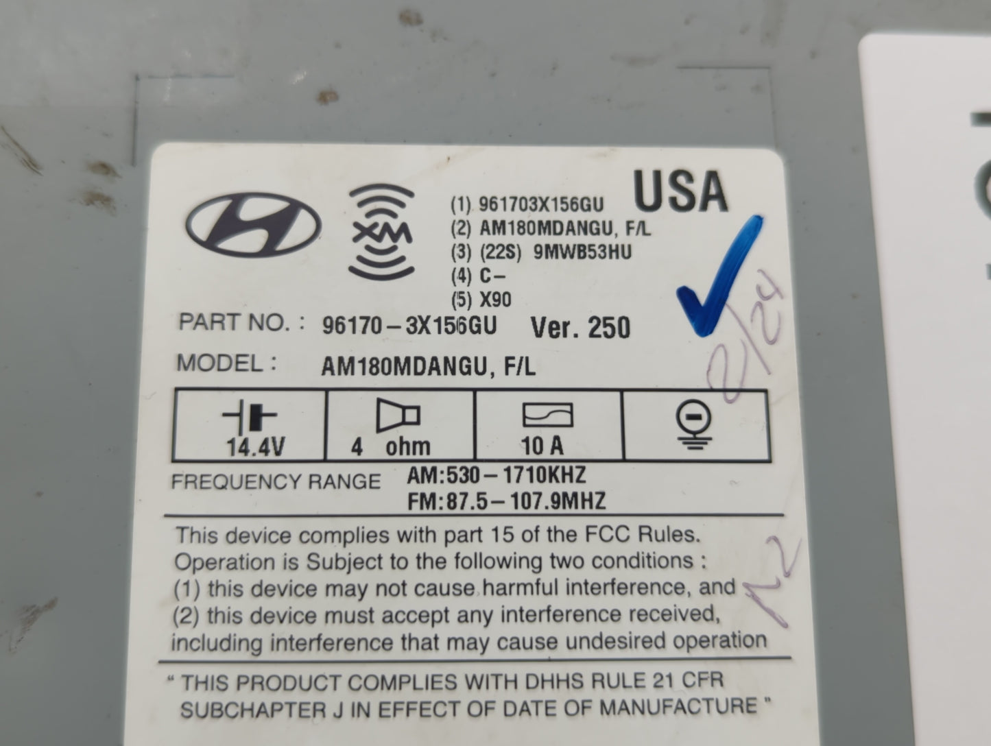 2014-2016 Hyundai Elantra Radio AM FM Cd Player Receiver Replacement P/N:96170-3X156GU Fits Fits 2014 2015 2016 OEM Used Aut