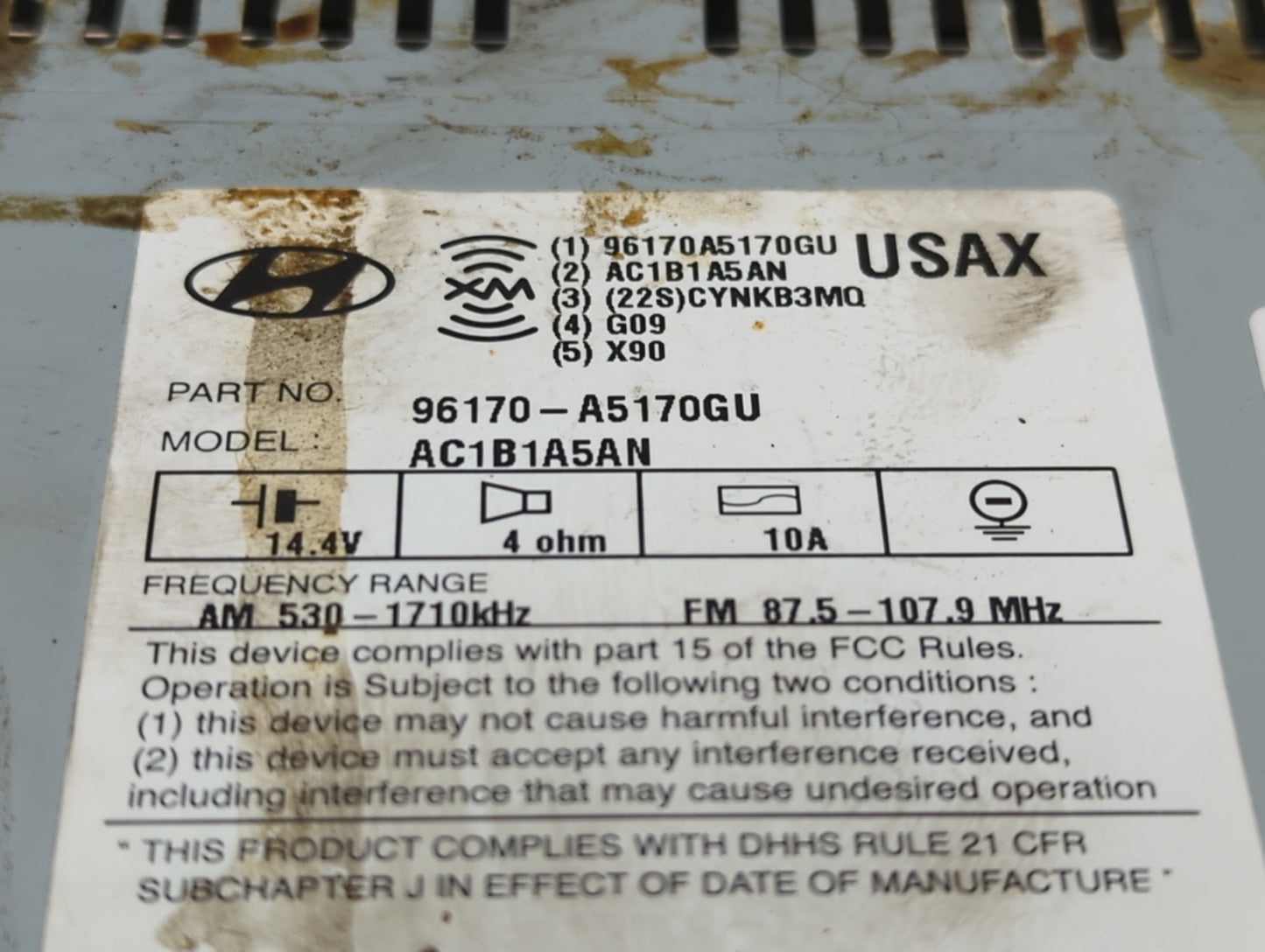 2013-2015 Hyundai Elantra Radio AM FM Cd Player Receiver Replacement P/N:96170-A5170GU Fits Fits 2013 2014 2015 OEM Used Aut