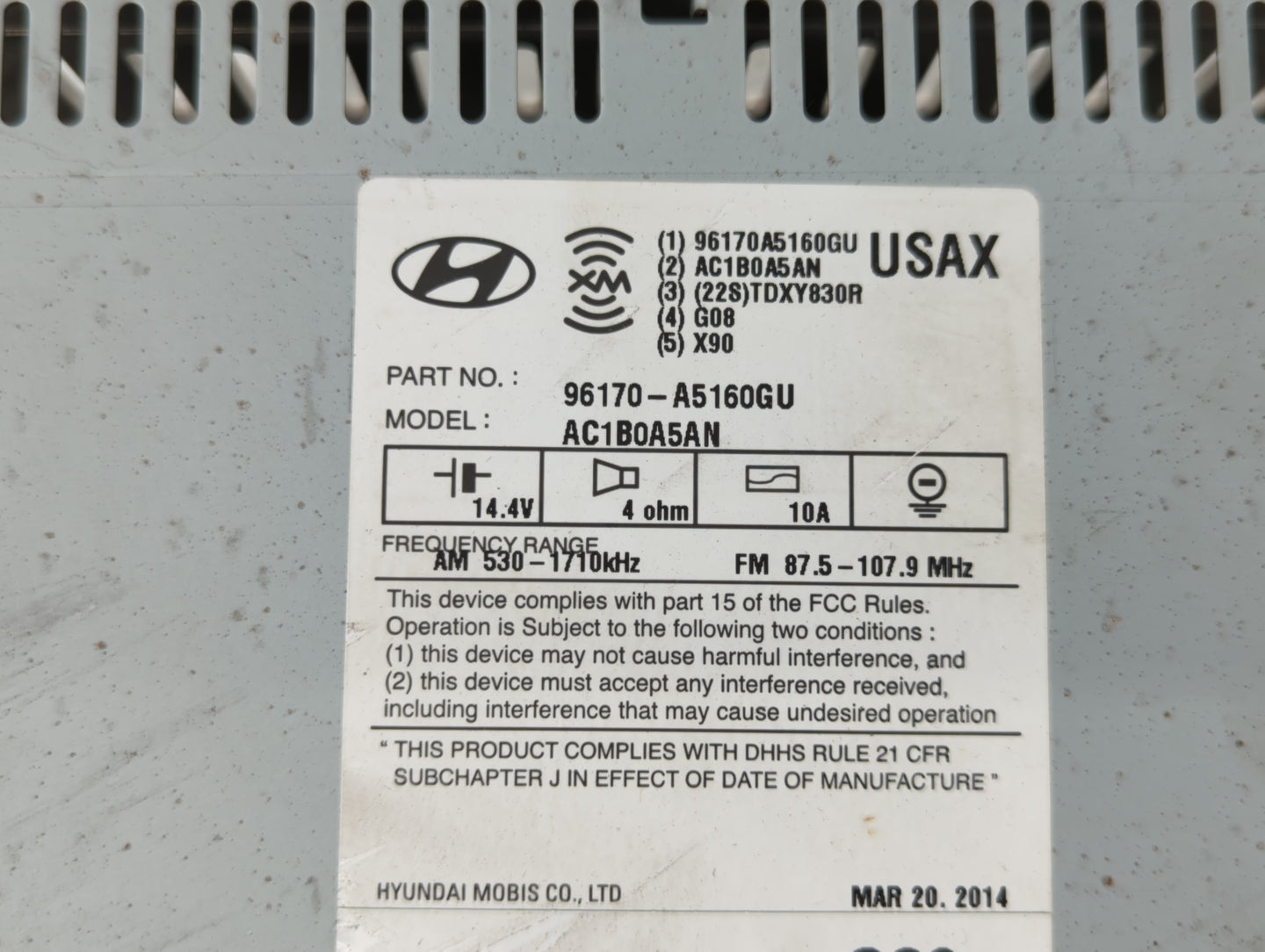 2014-2015 Hyundai Elantra Radio AM FM Cd Player Receiver Replacement P/N:96170-A5160GU Fits Fits 2014 2015 OEM Used Auto Par