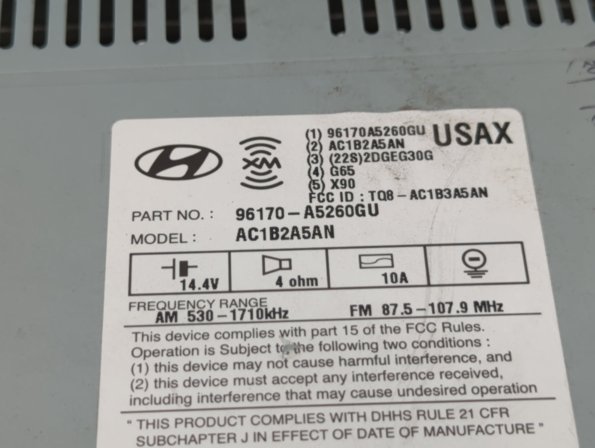 2013-2015 Hyundai Elantra Radio AM FM Cd Player Receiver Replacement P/N:96170-A5260GU Fits Fits 2013 2014 2015 OEM Used Aut