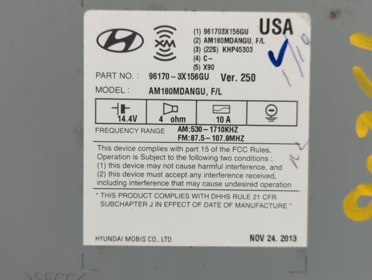 2014-2016 Hyundai Elantra Radio AM FM Cd Player Receiver Replacement P/N:96170-3X156GU Fits Fits 2014 2015 2016 OEM Used Aut